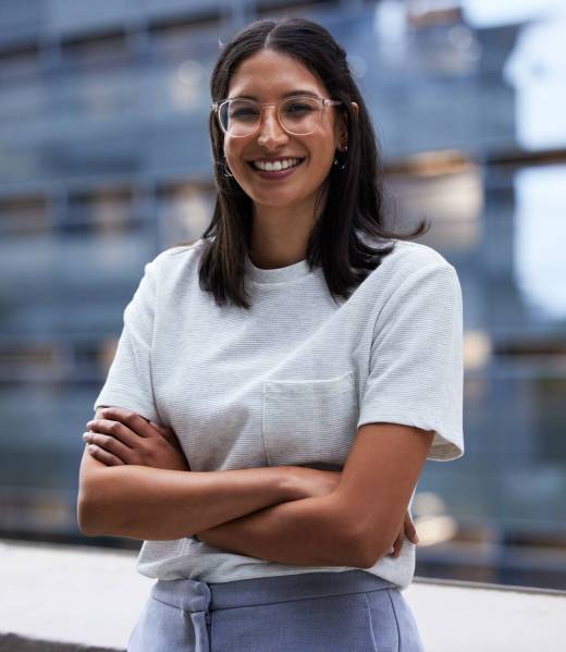 Woman,,Smile,And,Outside,On,Balcony,With,Arms,Crossed,For